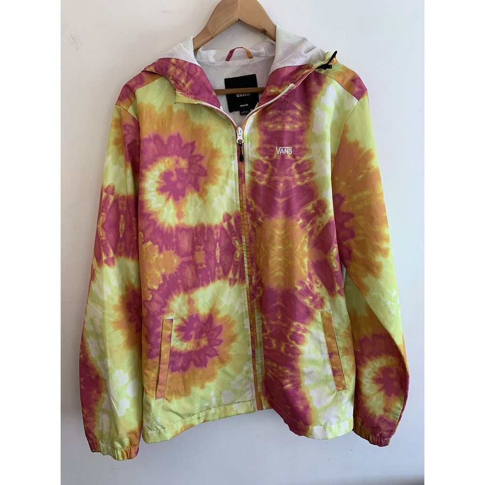 Vans Windbreaker Jacket Women's size M Tie-Dye Pink Yellow Sun Burst Swirl